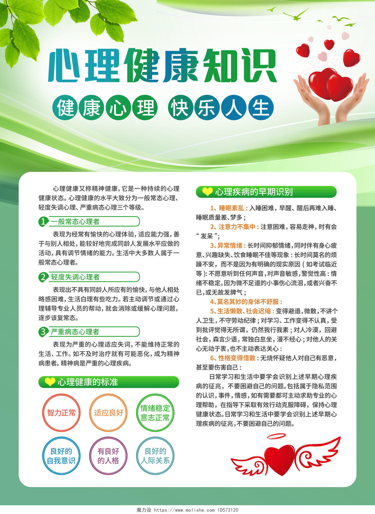 绿色卡通心里健康知识心理健康教育心理健康手册心理健康宣传单